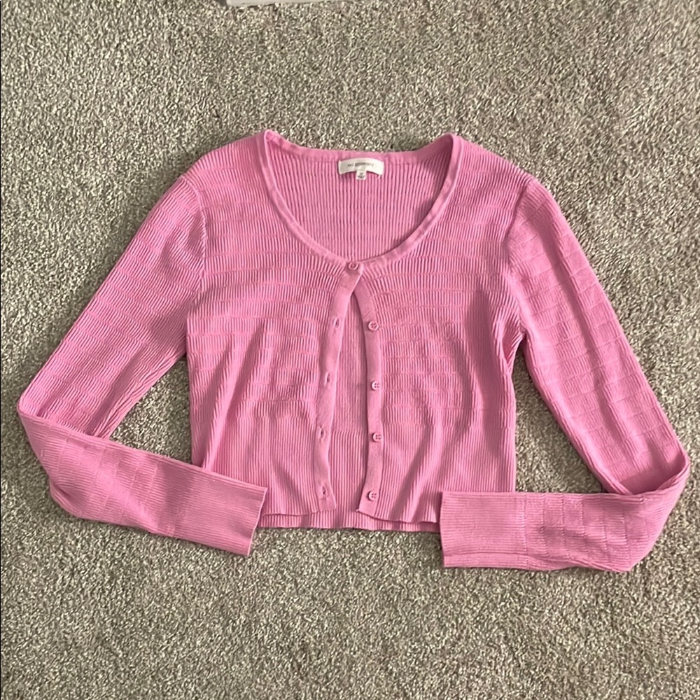 No Comment Pink Ribbed Button-Up Cardigan